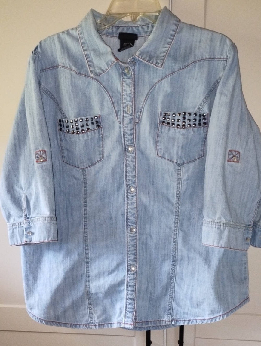 torrid Light Blue Studded Denim Shirt-Jacket